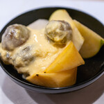 うを徳 - 2024.10 水菓子（熊本産太秋柿、シナノゴールド、和梨「南水」、瀬戸ジャイアンツのアイスクリーム）