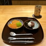 御料理 ふじ田 - 甘味：プルーン、黄桃、シャインマスカット