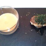 ル・ジュー・ドゥ・ラシエット  - 鱈の白子のムニエル　パセリとレモンの香り　白子のフラン　温かい甲殻類のコンソメジュレ