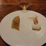 mingles - 朝鮮大根ナムルと餅タルト、海老、紫蘇