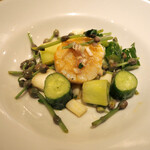 スガハラ - 岩手 帆立 + きゅうり + みずの実 + 長葱 ビネグレット和え