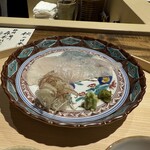 温石 - ④ウスバハギのお造り、自家製柚子胡椒、肝醤油、塩を薬味に