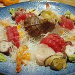 樹花 - お造り：エビ、真ダコ、マグロ、ソイ、ツブ
