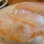 廻し鮨 新鮮や - 昆布締め三昧(アカエビ、カンパチ、鯛)