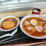 駅そば そば・うどん八起家 - ラーメン&ミニカレー＋コロッケに追加ネギ