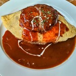 とかげのしっぽ - 料理写真:玉子包んだオムライス、ハンバーグ、デミソース！