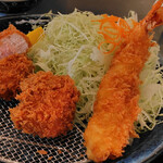 とんかつ こめ山 - 海老フライ＆ヒレカツ定食