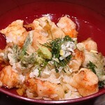 日本橋水天宮 七灯舎 - 天茶。出汁を注ぎ、薬味を乗せて。