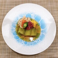日本料理 こうしゅう庵 - はしり 白子 ミキュイ 秋茄子 翡翠 白菜 胡瓜