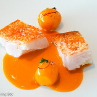 SEZANNE - Crispy skin "kinki" from Abashiri, with saffron from Oita　キンキ