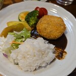 キッチン ブルー グローブ - ご飯を乗せて