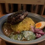 キャトルエピス ハンバーグカレー - 斜め。刻んだパクチー