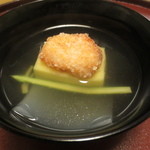 北瑞苑 - 煮物碗　とうもろこし豆腐　帆立　アスパラ　板蕨　柚子