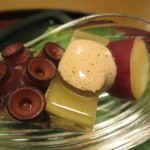 北瑞苑 - 明石蛸柔煮　茄子ゼリー寄せ　胡麻クリーム　新薩摩芋レモン煮