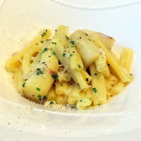 RISTORANTE YAGI - プリモ：ホワイトアスパラ、パンチェッタのショートパスタ