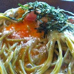 eXcafe吉崎鳳凰閣 - 茶そばのカルボナーラ