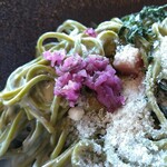 eXcafe吉崎鳳凰閣 - 茶そばのカルボナーラ