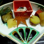 琵琶レイクオーツカ - 料理写真:前菜（鰊の切り込み、八幡こんにゃくなど）