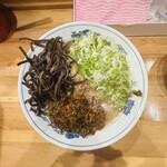 肉マシ鉄板食堂 - 【長浜ﾗｰﾒﾝtpﾈｷﾞ増×木ｸﾗｹﾞsv激辛辛子高菜×油大】