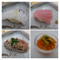 鮨 香坂 - イカ（ネットリ感もよく美味しい）・ヨコワ・鯵（この時期の鯵は美味しいですね）・イクラウニのせ。