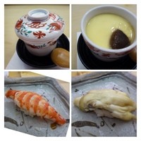 鮨 香坂 - 茶わん蒸し・・中に鶏肉が入っているオーソドックスなタイプ。 
                  車エビ（もう少し握りの姿が綺麗だと美味しいく見えるように思います）・あげまき貝（美味しいですよ） 
                  