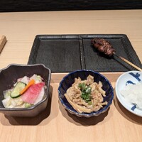 焼鳥 鐡 - 漬物、鶏皮ポン酢、鬼おろし