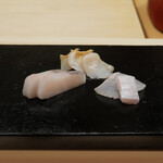 鮨 陸 - 松川カレイ、まながつお、つぶ貝