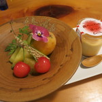うなぎ屋酒坊・画荘 越後屋 - 26年5月　デザート　フルーツ盛り合わせ、プリン