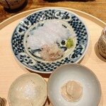 温石 - ウスバハギです。手前の肝醤油が破壊的にウンマイ