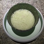 NH - 北海道プレミアムカボチャのフラン オマールブルーのミキュイ モン・サン・ミシェルのムール貝やジロール茸、 海老の旨味のソース、 春菊の泡