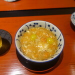 食堂こなん - 先付 せいこ蟹とバイ貝の葛庵がけ茶碗蒸し