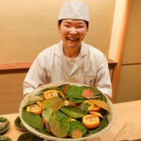 鎌倉 北じま - 柿なます、ばちこ、下には土佐酢ゼリー（入れ物も食べれます）