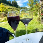 オチガビ - 【2024年09月】ご褒美ランチ、右はワイン、左はブドウジュース