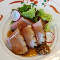 一舞庵 - 夫のメイン①合鴨ロース煮～燻製の香り～✨