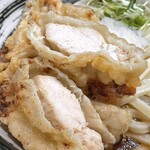 丸亀うどん 大手門 - とり天ぶっかけ(冷)¥580内　美味い。コシがある。うどん小(1玉)中(1.5玉)大(2玉)まで同価格。