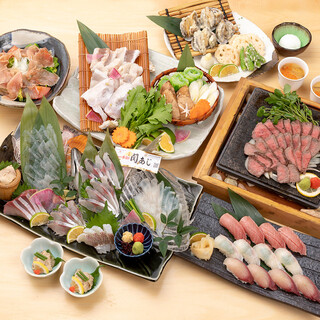 泳ぎカワハギや関あじ、おおいた和牛が楽しめる『お取寄コース』