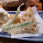 魚 しんのすけ - 天婦羅　インゲン・レンコン・安納芋