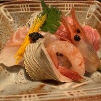 和食 了寛 - 造り　五島列島の縞鯵　甘海老　青森県大畑の本鮪　他