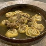 カーサ・デル・チーボ - 仏産フォアグラとなすのトルテッリ　銀の鴨レバーのコンソメ