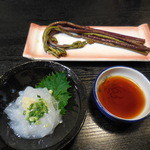 Sakagura Sawamasamune - ワラビの一本漬け、のれそれ（穴子の稚魚）