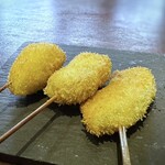 串揚げ いんぐ - ◆焼売とミートボール・・食感が面白く、なんか美味しい(笑） ◆カボチャ ◆フワフワ食感で枝豆入り。これも好み。