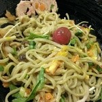 麺や而今 - 【海老物語第1章】冷製海老パスター麺~海老とアスパラのテリーヌ添え~-カボチャも味玉も粉々混ぜ混ぜ(2014/5)