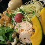 麺や而今 - 【海老物語第1章】冷製海老パスター麺~海老とアスパラのテリーヌ添え~&味玉(2014/5)