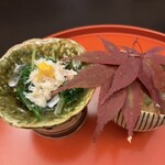 270755845 - 渡り蟹と水菜の柑橘酢、自家製胡麻豆腐の揚げ出し