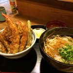 tendommotokame - 海老天丼セット、麺大盛り