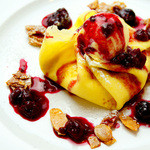 Mascarpone cheese wrapped in Crepes ~Served with berry sauce and vanilla ice cream~