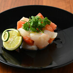 天ぷらバル 天むす 銀座 たけぞう - 帆立とサーモンのタルタル