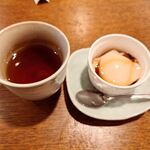 釜めし菜時記 さき亭 - コースのデザート、ほうじ茶プリンとお茶