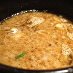 Ohanashouten - 炙り豚トロつけめん、つけ汁アップ。