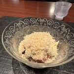 奈良屋町 青 - ⑦福岡県唐津の富田農園産無花果、豆腐とマカダミアナッツ、松の実を白和えソースに、フォアグラのテリーヌを凍らせた粉末を振りかけて